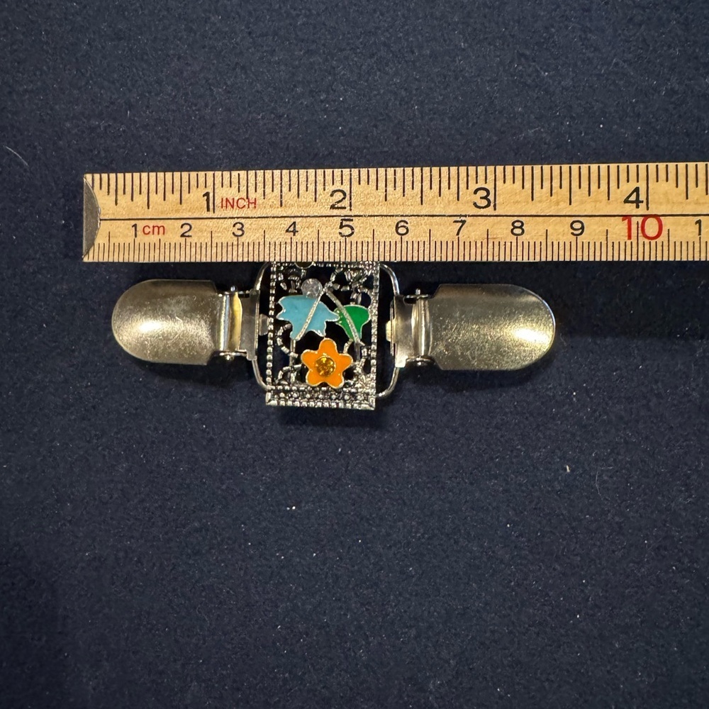 Silver and Enamel Open Sweater Cardigan Clip